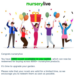 🧑‍🌾 Your 2000 ncash may Expire Soon, Nurserylive  | 9-April