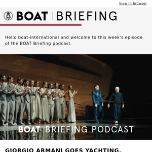 Giorgio Armani goes yachting, Koru's mystery chair and judging of the World Superyacht Awards