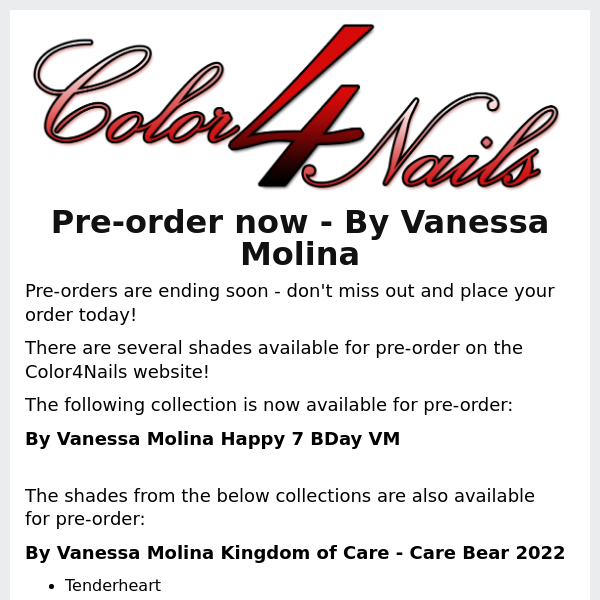 Pre-orders ending soon - don't miss out on collections & shades from By Vanessa Molina!