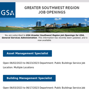 New/Current Job Opportunities in the GSA Greater Southwest Region