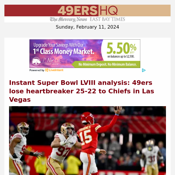 Instant Super Bowl LVIII analysis: 49ers lose heartbreaker 25-22 to Chiefs in Las Vegas
