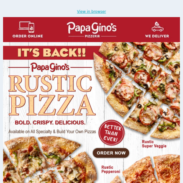 Hey Papa Gino's Fans - You Have To Try It To Believe It. Rustic Pizza. 🤤