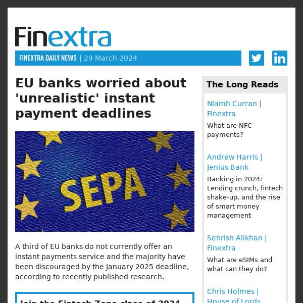 Finextra Daily News: 29 March 2024