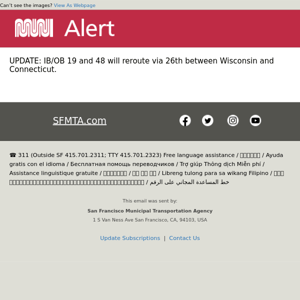 UPDATE: IB/OB 19 and 48 will reroute via 26th between Wisconsin and Connecticut.