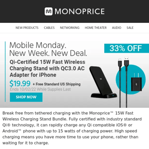 Mobile Monday | $19.99 (33% OFF) Qi-Certified 15W Fast Wireless Charging Stand Bundle
