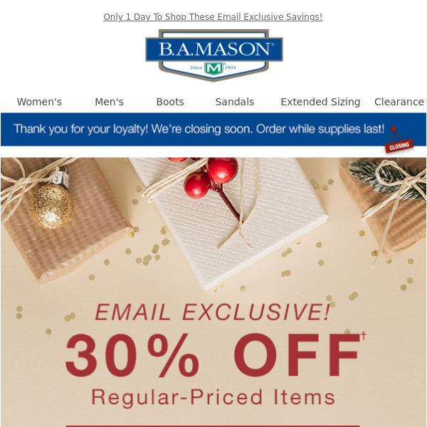 A Flurry Of Savings Take 30 Off B.A. Mason