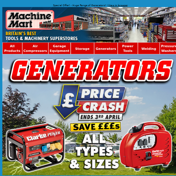 Generators Price Crash - Buy Now and Save £££s!