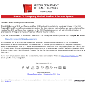 Calling all Arizona EMCTs: Participate in the 2023 Statewide EMS and Trauma System Needs Assessment