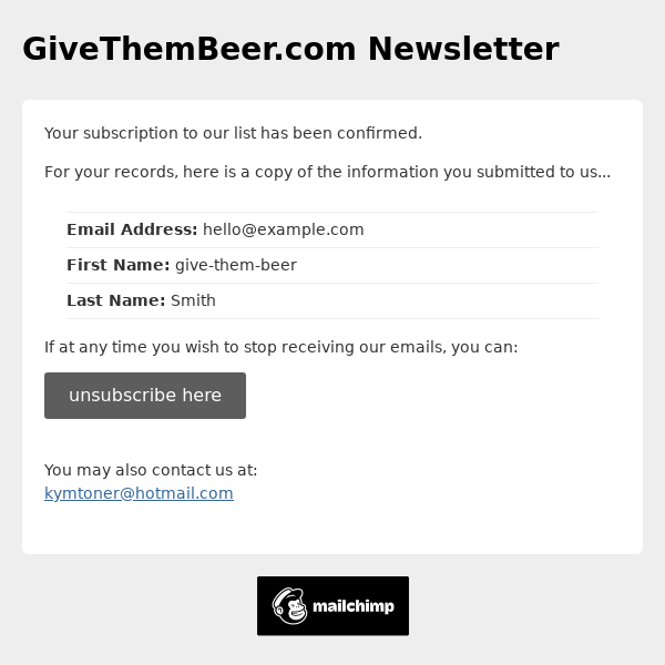 GiveThemBeer.com Newsletter: Subscription Confirmed