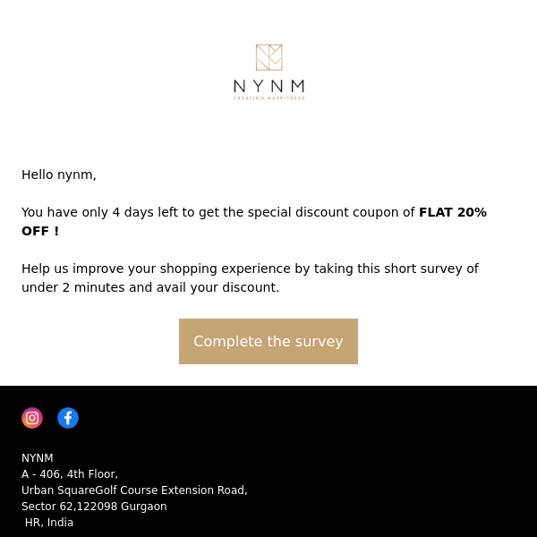 Get FLAT 20% OFF when you take this short survey