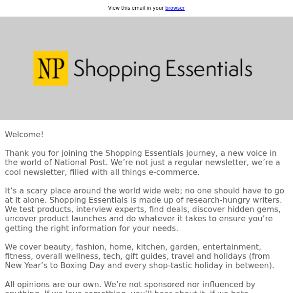 Thanks for signing up for Shopping Essentials!