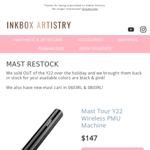 Inkbox Artistry: Mast Y22 RESTOCKED & more needle sizes!