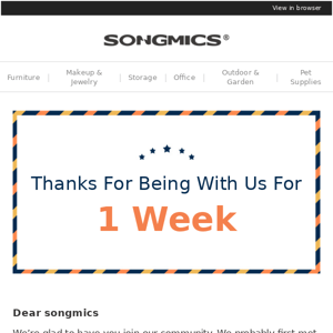 Thanks for Choosing SONGMICS- Your Exclusive Coupon to Enjoy 1st Shopping