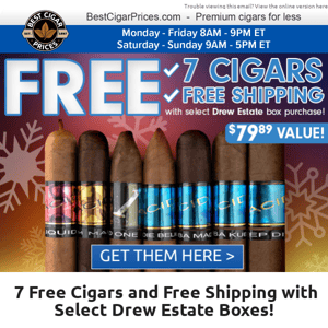 🎰 7 Free Cigars and Free Shipping with Select Drew Estate Boxes 🎰