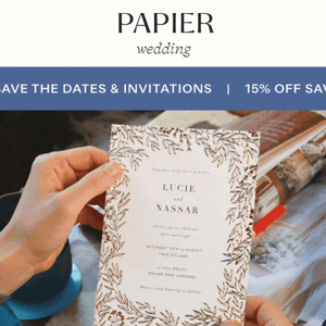 15% off save the dates + invitations 🕊️