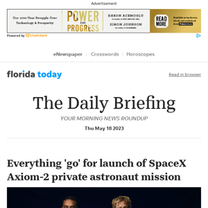 Daily Briefing: Everything 'go' for launch of SpaceX Axiom-2 private astronaut mission