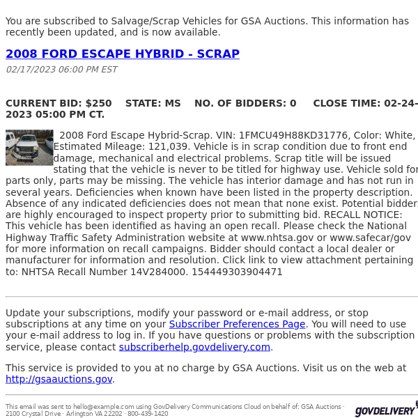 GSA Auctions Salvage/Scrap Vehicles Update