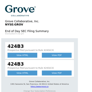 Daily SEC Filing Alert for Grove Collaborative, Inc. (GROV)