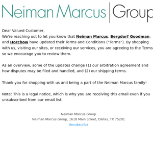 Updates to the Neiman Marcus Group Terms and Conditions