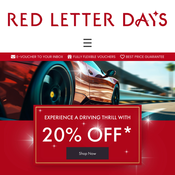 20% off | Ready to experience a driving thrill?