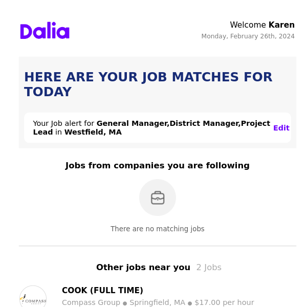 Dalia job feed for Compass Group USA