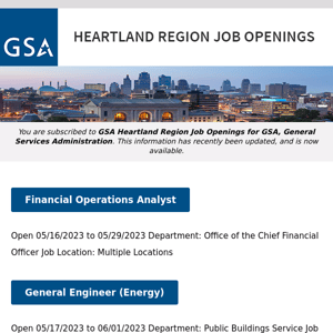 New/Current Job Opportunities in the GSA Heartland Region