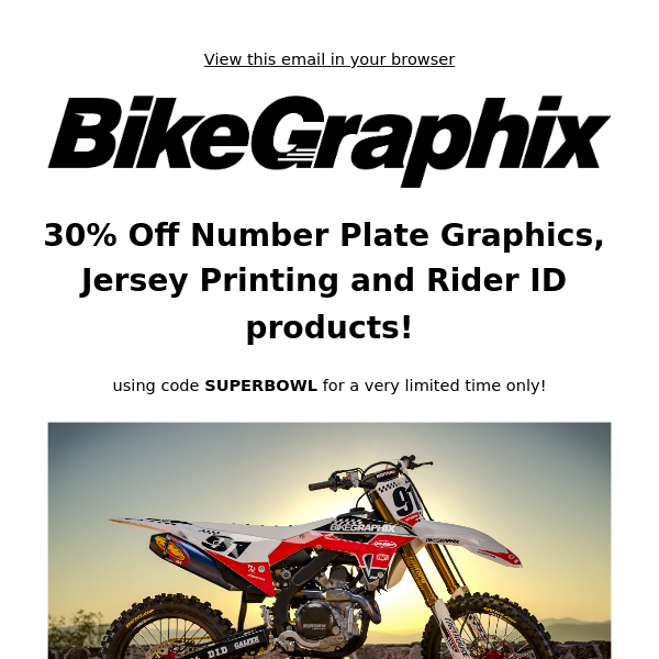 SALE 💥 30% Off Number Plate Graphics, Jersey Lettering and Rider ID