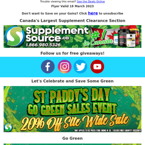 🍀💚Extended - Save 20% Site Wide with St Paddy Plus Greens Deals