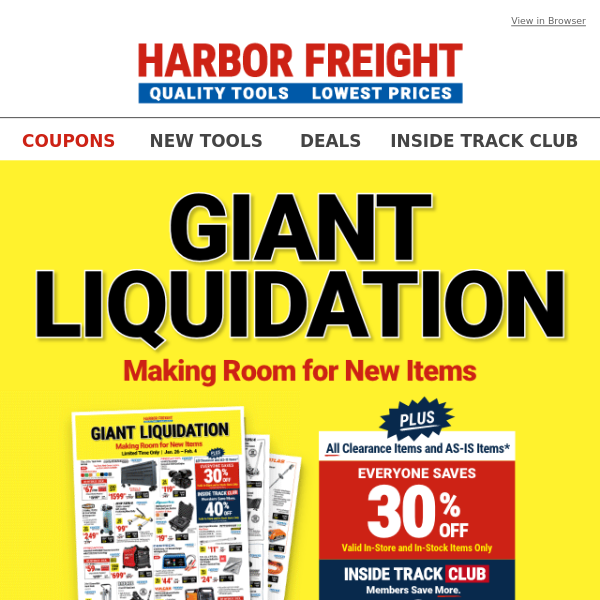 Giant Liquidation Sale Today, Gone Tomorrow!