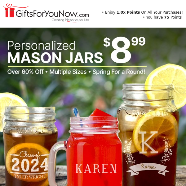 $8.99 Personalized Mason Jars - Cheers To That!
