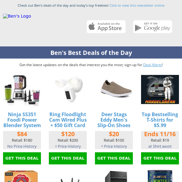 Ben's Best Deals: Sony Headphones Giveaway - $5.99 Woot Shirts - $84 Ninja Blender - $29 Coleman Fan