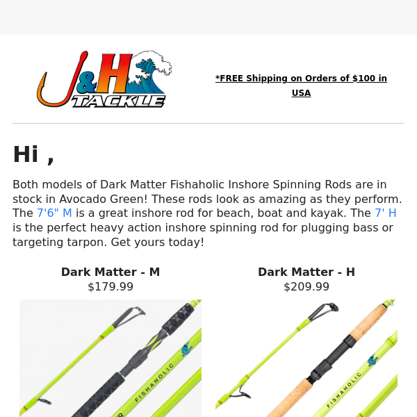 Avocado Green Dark Matter Fishaholic Inshore Spinning Rods are in stock! -  J&H Tackle