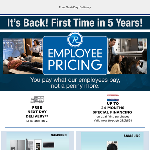 Employee Pricing is Back!