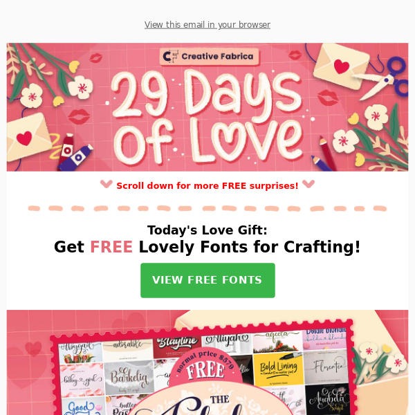 🥰 29 Days of Love: Get $500+ Worth of Fonts for FREE!