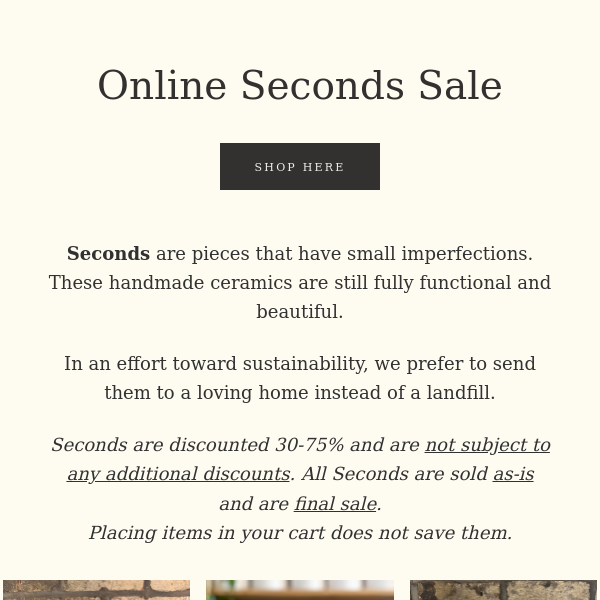 Online Seconds Sale - Live Now!