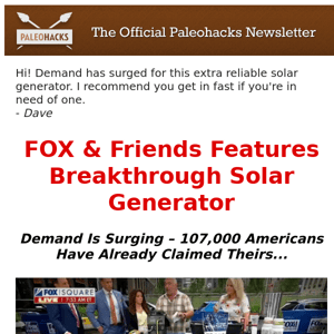 FOX & Friends Features Breakthrough Solar Generator