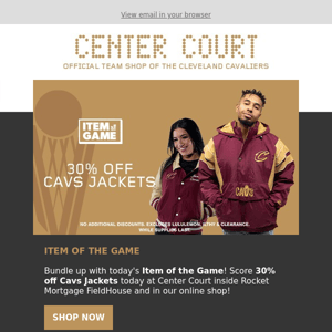 30% off Cavs Jackets