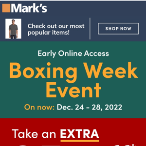 Mark's Boxing Week Event: Early online access!