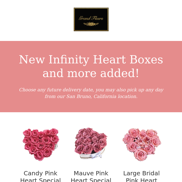 🌹New Heart Specials just added! Order for Shipping or Pickup any day at our San Bruno Shop.