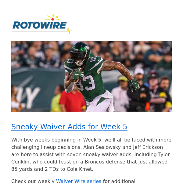 7 Sneaky Waiver Adds for NFL Week 5