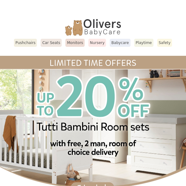 Save 20% on Tutti Bambini furniture