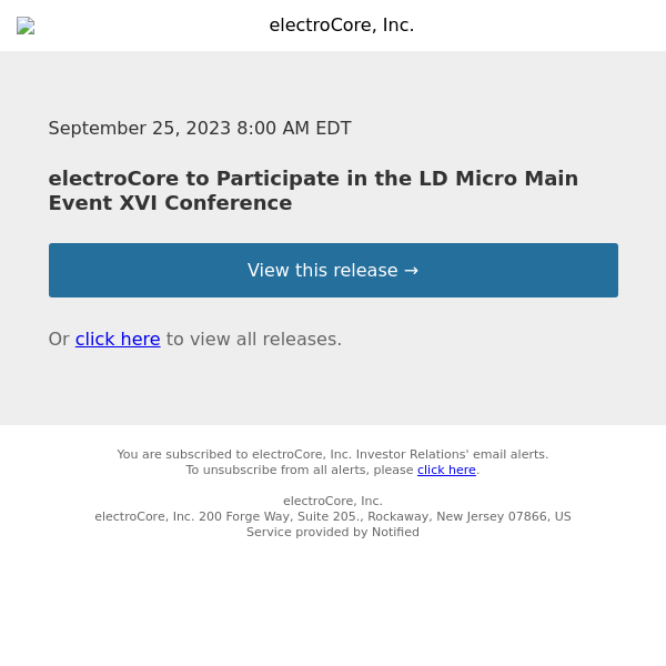 electroCore to Participate in the LD Micro Main Event XVI Conference