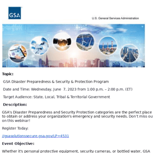 Sign up for GSA Disaster Preparedness & Security & Protection Program (6/7/2023)