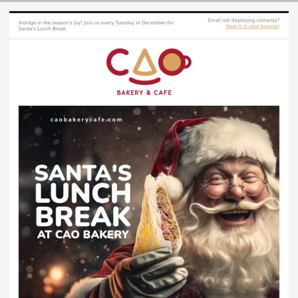🎅 Santa's Lunch Break at CAO Bakery: BOGO Pan con Lechon Every Tuesday!
