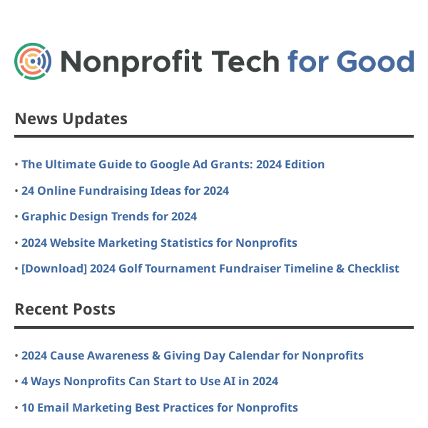 Google Ad Grants for Nonprofits: 2024 Edition • 24 Online Fundraising Ideas • Graphic Design Trends for 2024