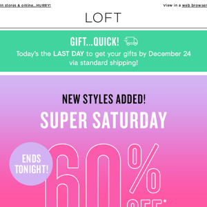 FINAL HOURS for SUPER SATURDAY: 60% off sweaters, sale styles & more