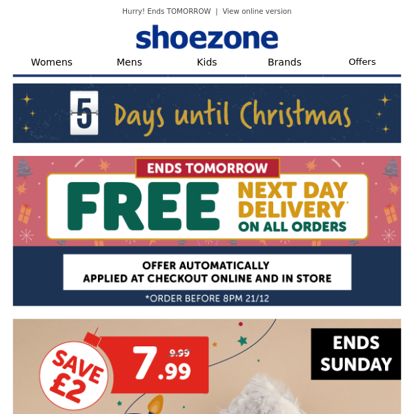 FREE next day delivery on slippers from £7.99