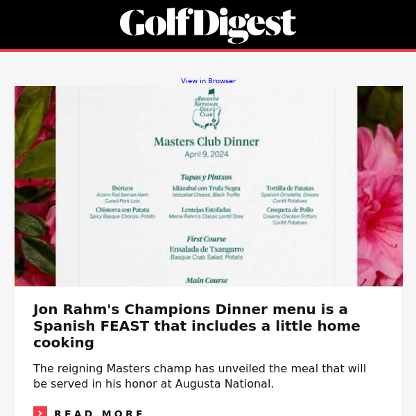 Jon Rahm reveals Champions Dinner feast