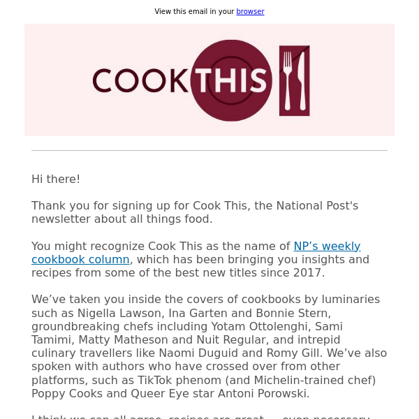 Thanks for signing up to Cook This!