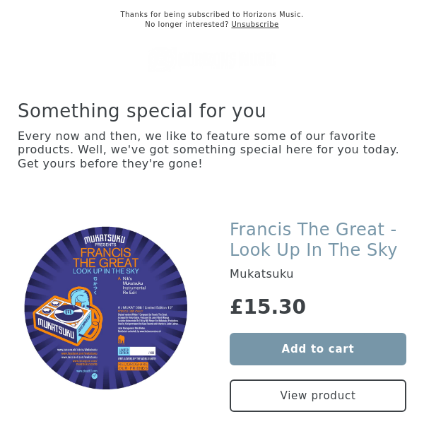 NEW! Francis The Great - Look Up In The Sky [mukatsuku 12"]